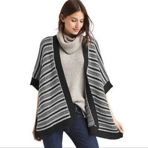 NEW GAP Black and White Wool Striped Poncho - One Size